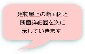 建物屋上の断面図と 断面詳細図を次に 示していきます。 